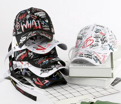 China 2021 Custom Logo Printed Doodle Pattern Baseball Sport Cap Gorras From COMMON Amazon Free Sample Ready To Ship for sale