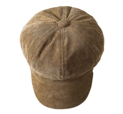 China Breathable Korean Retro Simple Corduroy Color Comfort Pumpkin Style Octagonal Female Painter Hat Autumn And Winter Beret for sale