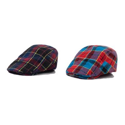 China Breathable Street Front Breathable Female Harajuku Hat Plaid Comfort British Wild Anti-Wear Beret Japanese Lattice Retro for sale