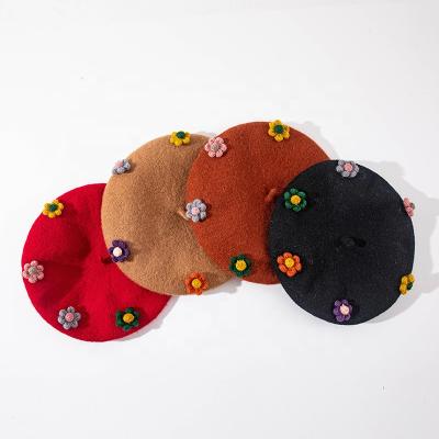 China Autumn And Winter Japanese Woolen Breathable Comfort Flower Female Pumpkin Hat Painter Red Black Brown Wool Beret for sale