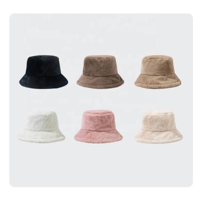 China 2021 Breathable Outdoor Simple Milk White White Black Brown Color Travel Fur Winter Amazon Warm Comfort Bucket Hat Khaki for sale