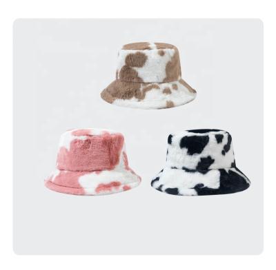 China 2021 Breathable Amazonian Winter Fur Travel Cow Pink Brown Pattern Black Plush Pattern Outdoor Warm Comfort Bucket Hat for sale