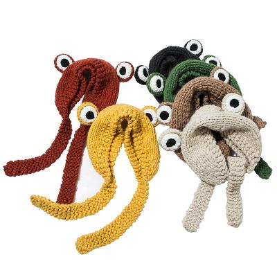 China COMMON 6 Colors Big Eyed Student Cute And Sweet Animal Winter Korean Ladies Beanie Hat Knitted Frog Wool for sale