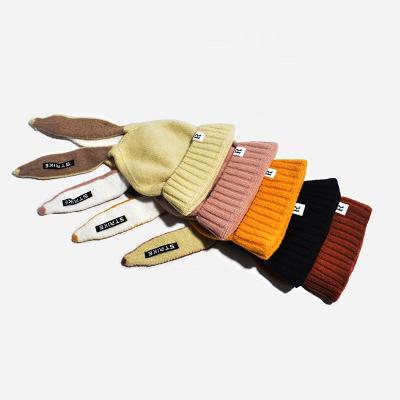 China Wholesale COMMON Fashion Lowest Price Winter Hat 2021 New In Stock Design Long Rabbit Ear Beanie Women Slouch Knitted Hat for sale