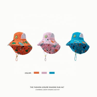 China 2021 Children's Summer Kids Boys And Girls Protective Hat With Blue Orange Pink Fisherman Dinosaur Image Wide Brim Animal Outdoor UV for sale