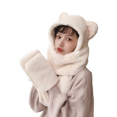 China One-piece Korean version of Autumn And Winter Sweet And COMMON women's cute plush scarf earmuffs and warm sets of gloves for sale