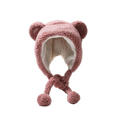 China 2021 New COMMON Korean Version Of Cute Hat One Ear Earmuff Bear Autumn And Winter Thick Plush Ear Protection Cold Warm Hat for sale