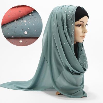 China Luxury Women Cotton Pearl Chiffon Hijab Under Scarf With Drill Woman Shawl And Wrap Turban Muslim Islamic Clothing Snap Headscarf for sale