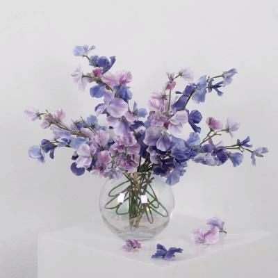 China Pea Blossom Artificial Flower Idyllic Purple Butterfly Flower Artificial Stem for Florist Flower Decor for sale