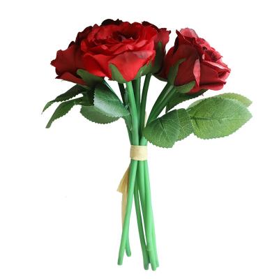 China Artificial Rose Holding Flower Bride Wedding Bouquet For Artificial Rose Holding Flower Bouquet Wholesale 7 Heads Holding Bouquet Flower for sale