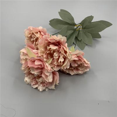 China 5 Heads Artificial Flower Bouquet Simulation Flowers Autumn Peony Artificial Silk Peonies for Wedding Road Main Decor for sale