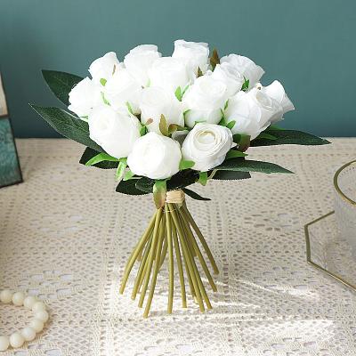 China White Artificial Flower Bouquet 18 Heads Brides Flower Rose Artificial Bouquet For Wedding for sale