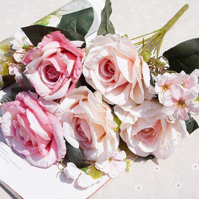 China Long Time Lasting Flowers Wedding Wholesale 9 Heads Rose Artificial Open Rose Bunches for Home Decorations for sale