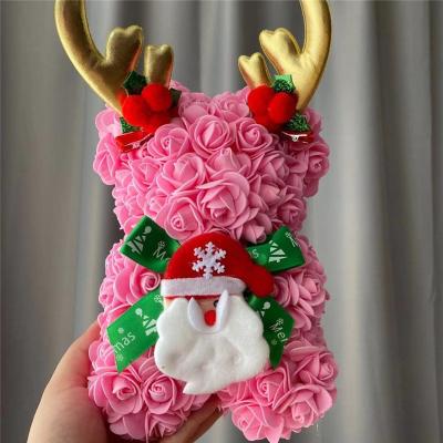 China Artificial Antler Rose Bear Creative Gifts Customized Artificial Rose Bear New Foam Flower Antler Bear For Christmas Valentines Day Gifts for sale