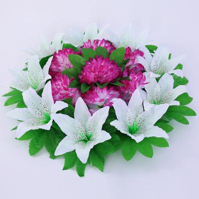 China Eco-friendly 50CM Lily Flower Artificial White Silk Flower Garlands For Funeral Flowers for sale