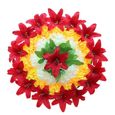 China Eco-Friendly 66Cm Fabric Faux Flower Garland Artificial Red Lily Flower Braid For Funeral Arrangement for sale