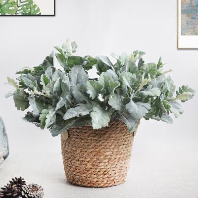 China Artificial Greenery Leaves Factory Wholesale Greenery Flocking Leaves Artificial Dusty Miller Leaf For Home Decor for sale