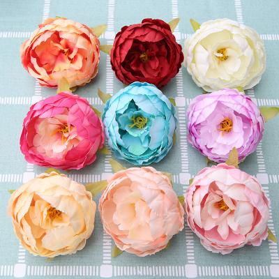 China Artificial Silk Heads 9CM Peony Flower Heads Artificial Silk Red Peonies For Wedding Home Decor for sale