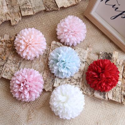 China Artificial Silk Heads Wedding Ball Home Decorative Silk Flower Heads 8CM Pom Poms Flower Spring Colors Artificial for sale