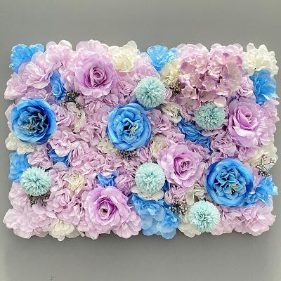 China Wedding Silk Flowers Artificial Flower and Peony Purple Blue Color Hydrangea Flower Panels for Hotel Wall Home Decor for sale