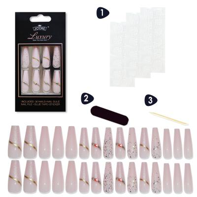 China Easy Apply Wholesale NEWAIR Private Label Full Cover Ballerina Coffin Nail Tip Glitter Long Faux Stone Fake Nails Press On Nail Tips for sale