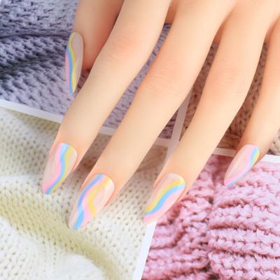 China Easy Apply NEWAIR Design Private Label Rainbow Line Medium Almond Nail Art Tips Press On Nails Artificial False Nail for sale