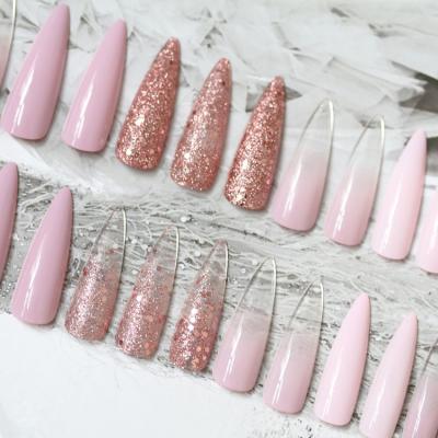 China Easy Apply Long Full Cover Nail Tip Sequin Stiletto High Quality False False ABS Material Press On Artificial Nail Nail for sale