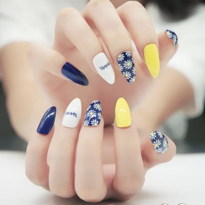 China Charming 24Pcs Fake Nails Stilettos Full Cover Acrylic Nail Tips Stick Art Daisy Flower Pattern Press On Nail Tip for sale