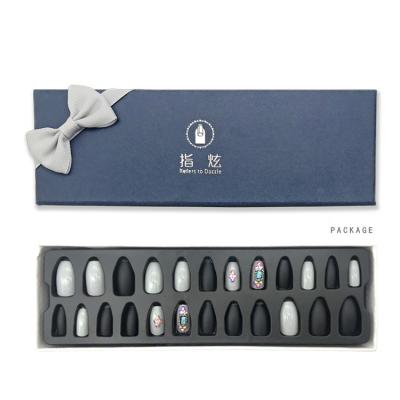 China NEWAIR 24pcs/box Luxury Easy Use Jewel Nails Artificial Coffin Nail Shape Glued Cover Full Pre Glued Nails Color for sale