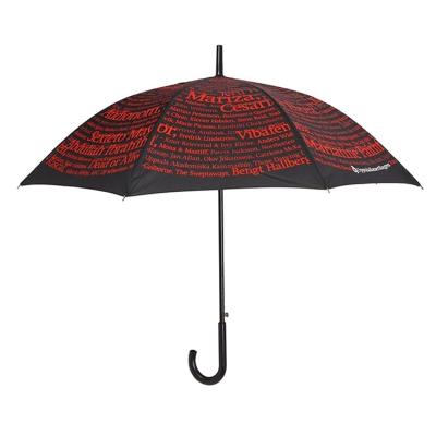 China Minimalist Auto Open Full Plastic Print Handle Promotional Upright Magazine Umbrella for sale