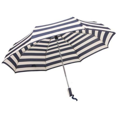 China Stripe Design 3 Fold Umbrella Contemporary Yellow White Blue White Automatic Open for sale