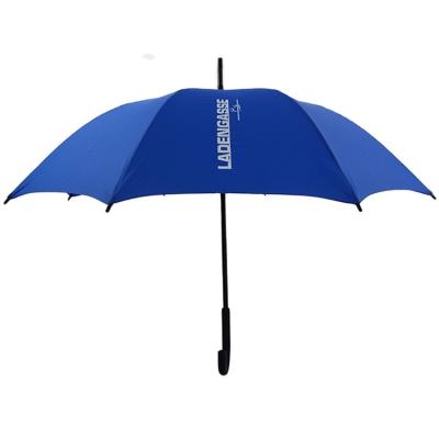 China Contemporary Windproof Auto Open Print Logo Golf Straight Umbrella Curve Handle for sale