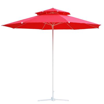 China Contemporary Custom Logo Windproof Double Canopy Fiberglass Ribs Waterproof Beach Outdoor Umbrellas for sale