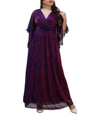 China Anti-Static Anti-Static Women Plus Size Sparkle Large Size Maxi Dress Floating V-Neck Overlap Collar Prom Dress for sale