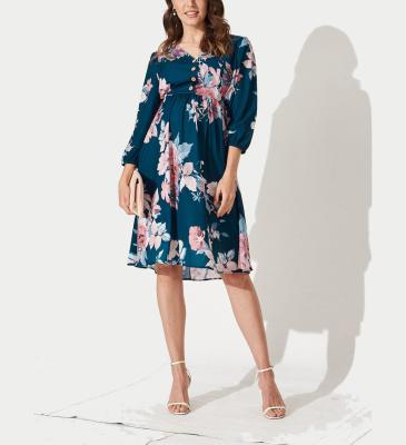 China OEM&ODM Sustainable 3/4 Sleeves For Print Floral Custom Clothing Midi Slapped Pregnancy Casual Maternity Dresses Sustainable for sale