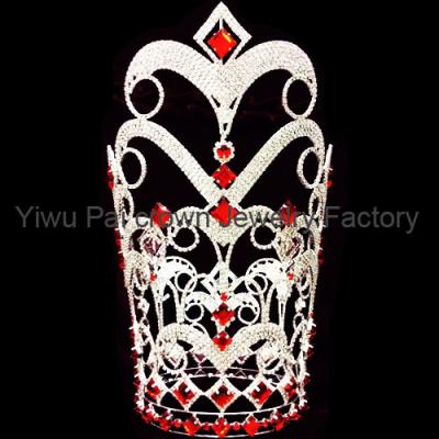 China 10 inch tall and 7 inch diameters red stones crown for christmas tall pageant crowns and tiaras supplier pai crown for sale