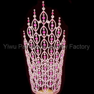 China 30 inch tall with 6 inch diameter not fully round pageant crowns and tiaras custom 50 inch rhinestone crowns wholesale for sale