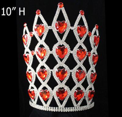 China 12 inch big round rhinestone crystal pageant crowns and tiara gift for party and holiday red stone crowns display sale for sale