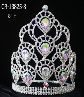 China 10 inch tall pageant rhinestone crowns and tiaras clear rhinestone pageant crowns and tiaras tall pageant crowns for sale