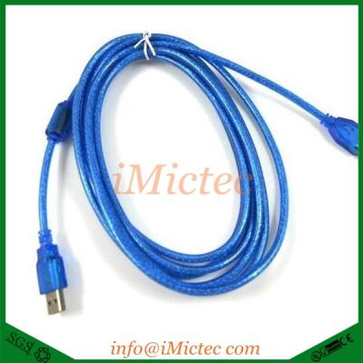 China Mobile Phone Types Transparent Blue With Circular 1.5 Meter Female To Male USB 2.0 Cable for sale