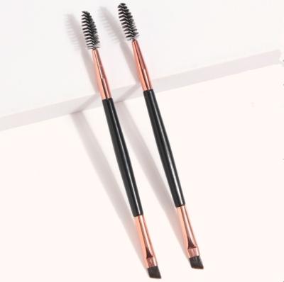 China Beauty Care Make Tools Rose Gold Dual Finished Brush, Synthetic Nylon Bristle Double Brow Brush, Factory Price Good Quality Eyebrow Makeup Brush for sale