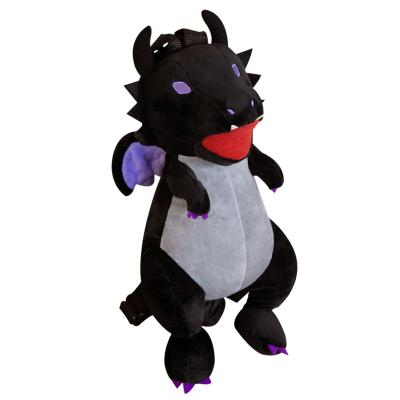 China New Environmentally Friendly Furry Plush Material 3D Dragon Mini Backpack Schoolbags Dinosaur Children Backpack Plush Toy Dolls Black for sale