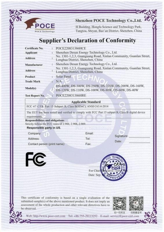 FCC - Shenzhen Desun Energy Technology Co., Ltd.