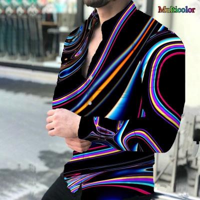 China New Long Sleeve Lapel Button 3d Printing Best Seller T-shirt Plus Size Mens Shirts MCS0610-027 for sale