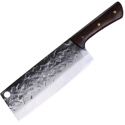 China Viable Hot Selling Kitchen Cleaver Hammered Meat Butcher Slaughtering 5cr15 Forged Chinese Cleaver Knife With Wenge Wood Handle for sale