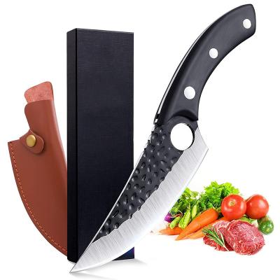 China Customized Viable High End Carbon Steel 3 Piece Hammered Cleaver Meat Bone Kitchen Chef Forged Butcher Knife Set With Gift Box for sale