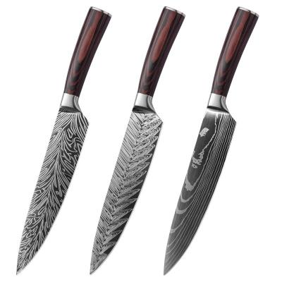 China OEM 2022 new viable logo Damascus laser pattern professional chef knife 8 inch for kitchen chef knives pakka wood handle for sale