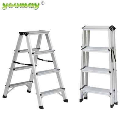 China Double Sided Folding Ladders Aluminum One Shape Step Ladder AD0404A With 4x2 Steps Step Stools for sale