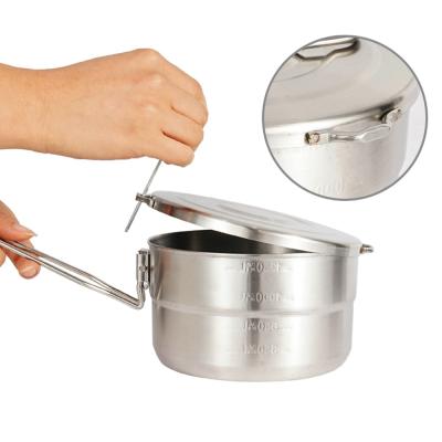 China Outdoor Camping Hike Move Wholesales 1.5L 32 Ounce 304 Stainless Steel 18/8 Handle Portable Camping Pot Picnic Cooking Pot With Lid for sale