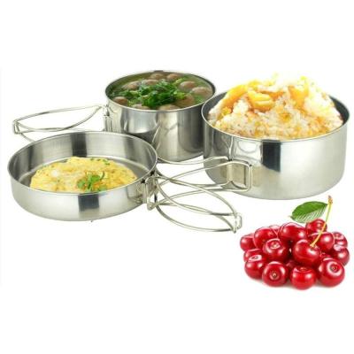 China Sustainable Stainless Steel 4 Pcs Outdoor Backpacking Picnic Camping Cookware Pot Set With Frying Pan for sale